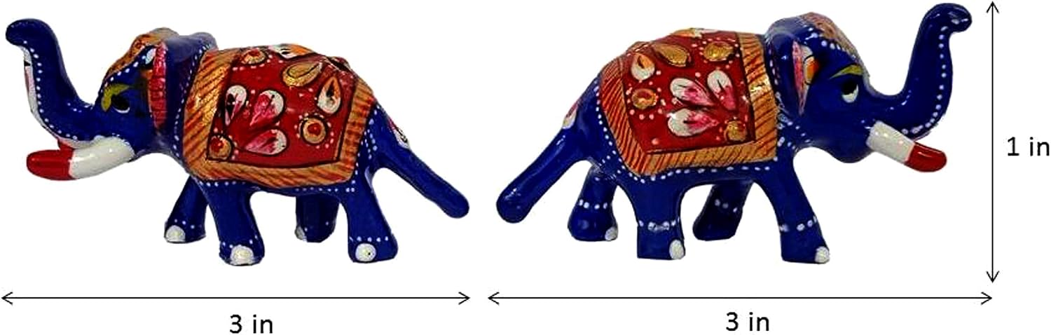 Purpledip Enamelled Metal Miniature Elephant Pair: Colorful Meenakari Art, Set of 2 Figurines (12290)