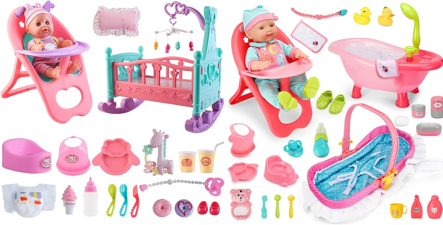 deAO Pretend Play Baby Dolls for 3+ Year Old Girls, Baby Dolls for Girls Kids Pretend Play,Gift for Christmas