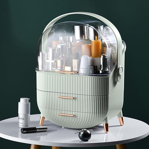 Miniatura 6 de CANITORON Organizador de maquillaje, organizador de cuidado de la piel con 2 cajones y cubierta transparente, vitrina de cosméticos para organizador