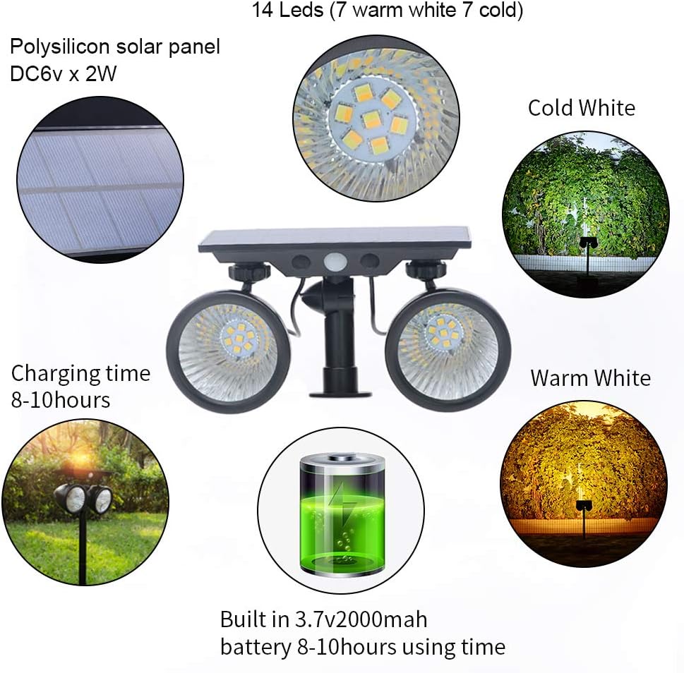 🛒 Crazy Deals Solar Light Outdoor Motion Sensor Landscape Spotlights 14 LED Dual Head 360° Adjustable Warm Cold White Wall Light 4 Modes Waterproof for Garden Driveway Walkway Pool 70% Off Discount Solar Light Outdoor Motion Sensor Landscape Spotlights 14 LED Dual Head 360° Adjustable Warm Cold White Wall Light 4 Modes Waterproof for Garden Driveway Walkway Pool