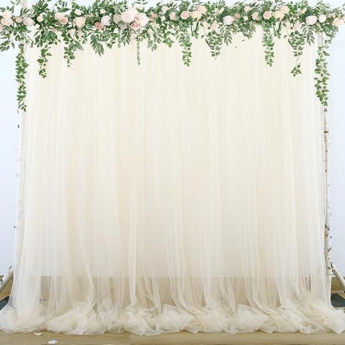 Cortina tipo telón de tul color champán para fiestas, bodas, 10 x 8 pies, cortinas tipo telón de fondo transparente color champán para baby shower,