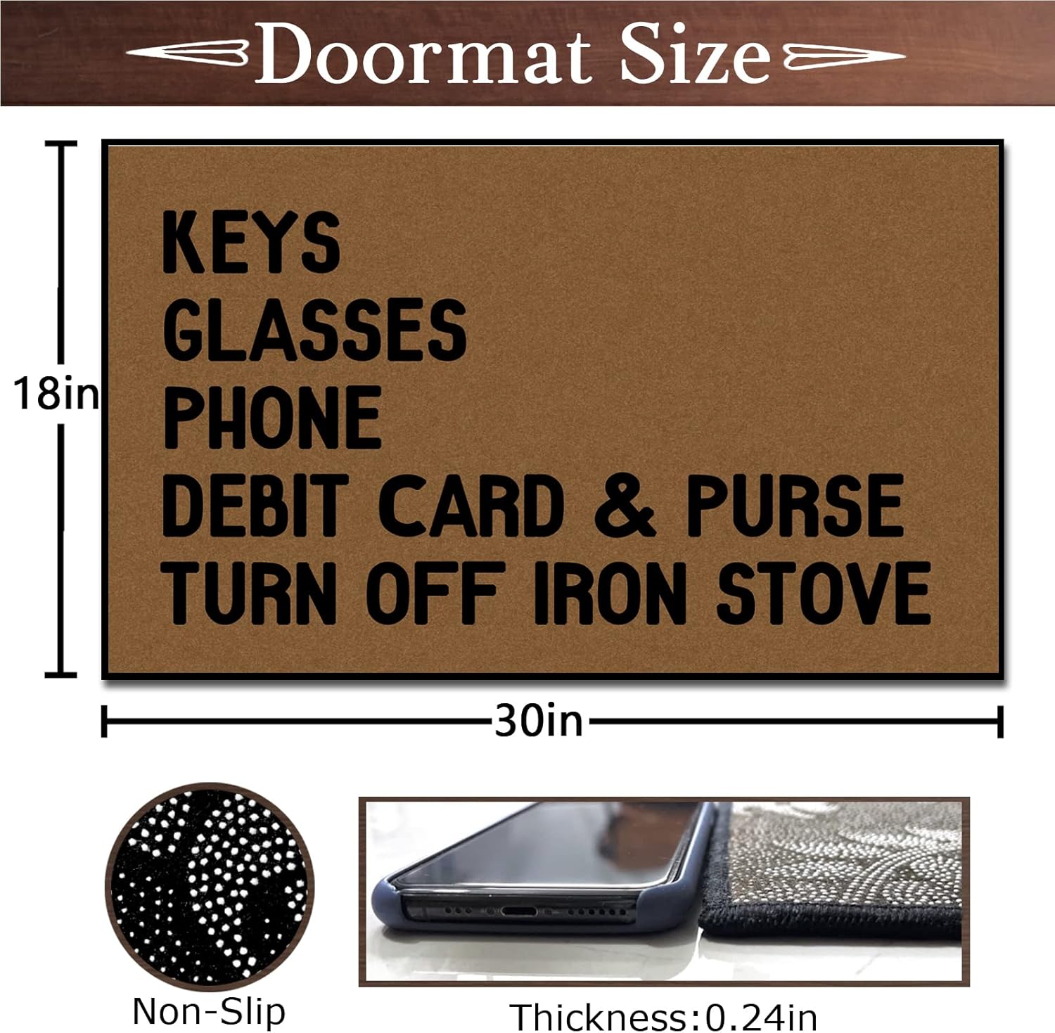 Keys Glasses Phone Debit Card&Purse Turn Off Iron Stove Extra Large Fall Doormats for Outdoor Entrance Home, Welcome Rugs Front Door Outdoor Decor for Home Winter Doormat 30"x18"