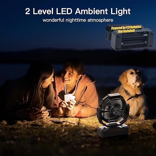 Miniatura 5 de Ventilador a pilas 200 horas máximo, batería 2 en 1 de celda D y ventiladores alimentados por USB, ventilador de campamento portátil con 4