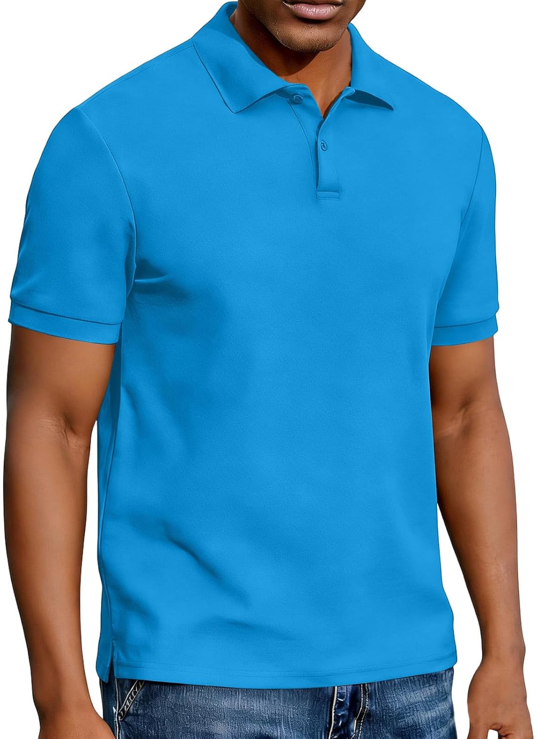 Men's Collared Shirt Short Sleeve 2 Button Tops Casual Fitness T-Shirts Moisture Wicking Performance Tee for Work