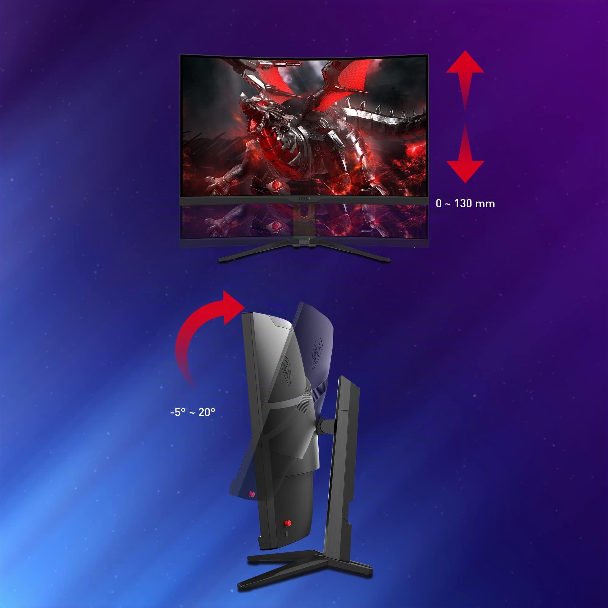 MSI G322CQP Monitor Curvo Gaming de 32" WQHD - Panel VA 1000R 2560 x 1440, 170Hz / 1ms, FreeSync Premium, HDR Ready, Soporte Ajustable - DP 1.2a, HDMI 2.0b CEC