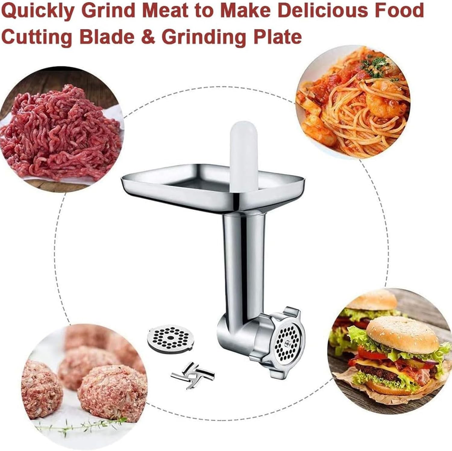Multifunctional Food Processing Attachment Sausage Filling Tubes Grinding Plates Meat Grinder Attachment For Mixers Dishwasher Safe Meat Grinder Accessory