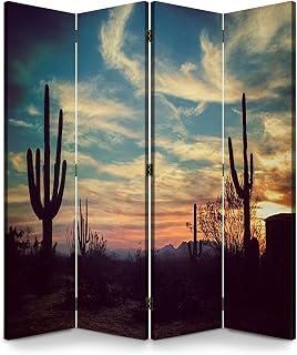 Folding Room Divider Wall Privacy Screen Vintage Sunset Saguaro National Park Arizona Portable Partition Room Separator Panel for Home Office Bedroom 4 Panel