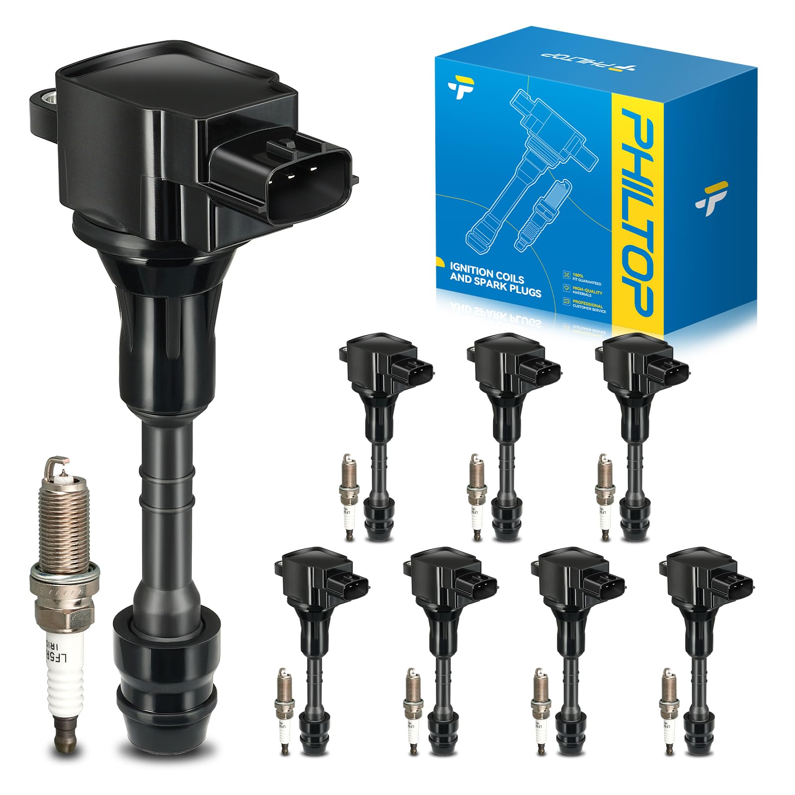 PHILTOP Ignition Coil Pack and Spark Plug Kit for Nissan TITAN 2004-2007