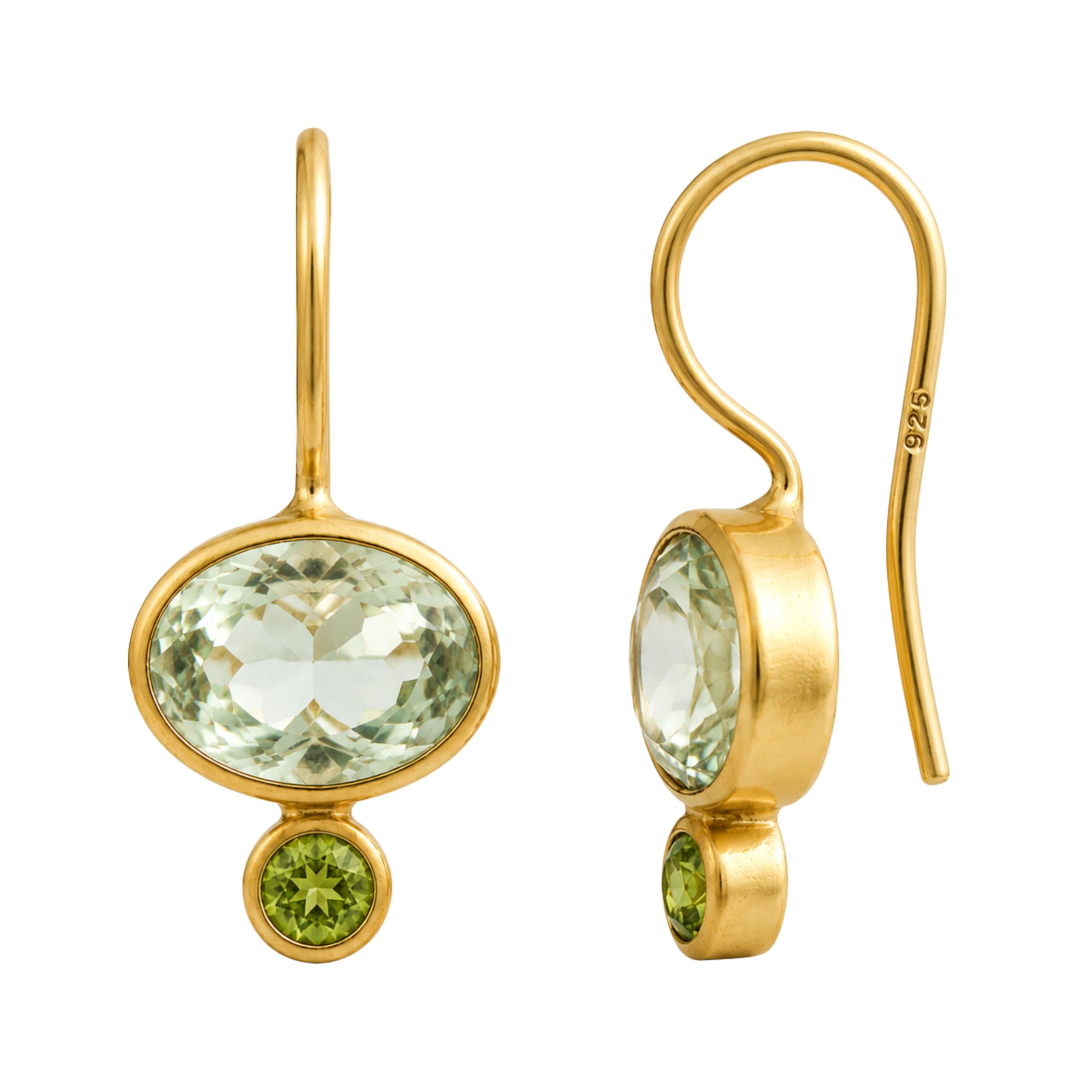 Orecchini Pendenti con Ametista Verde e Peridoto in Argento Sterling 925 Placcato Oro - Gemme Naturali Raffinate da Donna