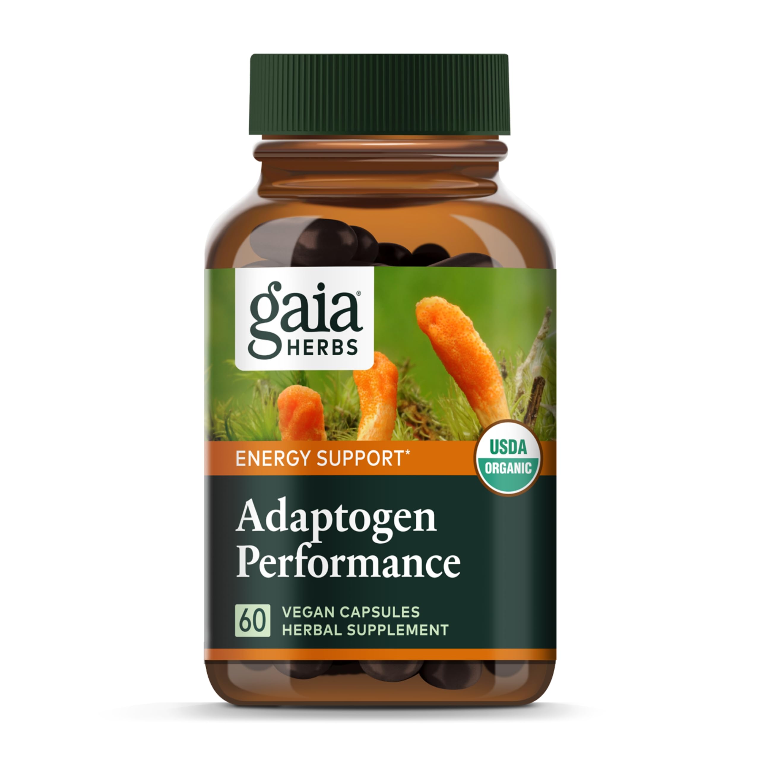 Gaia HerbsAdaptogen Performance Mushrooms & Herbs - Energy Support Supplement to Help Sustain Endurance and Stamina* - Contains Cordyceps and Ashwagandha - 60 Organic Vegan Capsules (30-Day Supply)