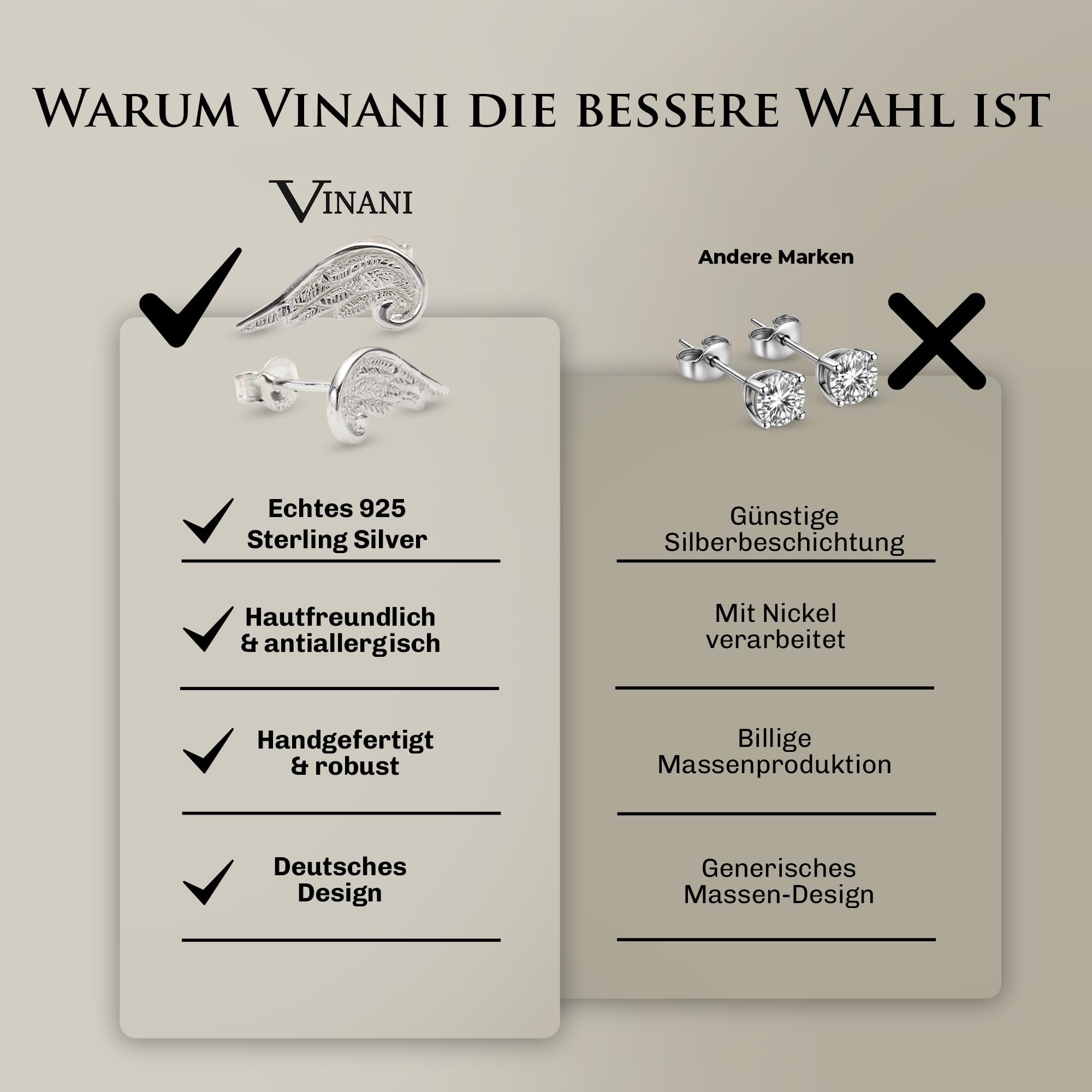 Vinani Ohrstecker Engelsflügel Sterling Silber 925 Flügel Ohrringe OEG
