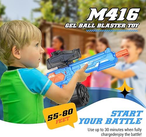 Miniatura 2 de Lanzador de bolas de gel grande con tambor, lanzador automático y manual, lanzador eléctrico de salpicaduras (azul)