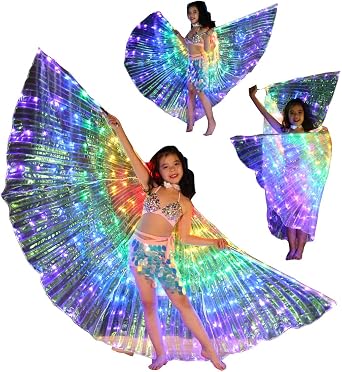 LED Isis Wings Glow Light Up Costumes Carnival Halloween Wings Costumes Butterfly Wings with Telescopic Sticks