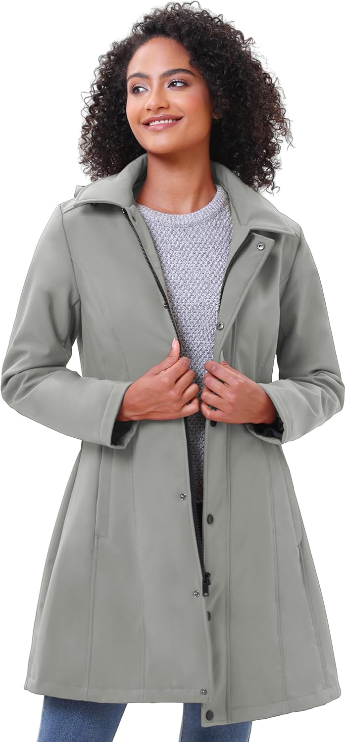 ROYAL MATRIX Women's Softshell Jacket Fleece Lined Windbreaker Insulated Rain Parka Jacket with Removable Hood - Image 3