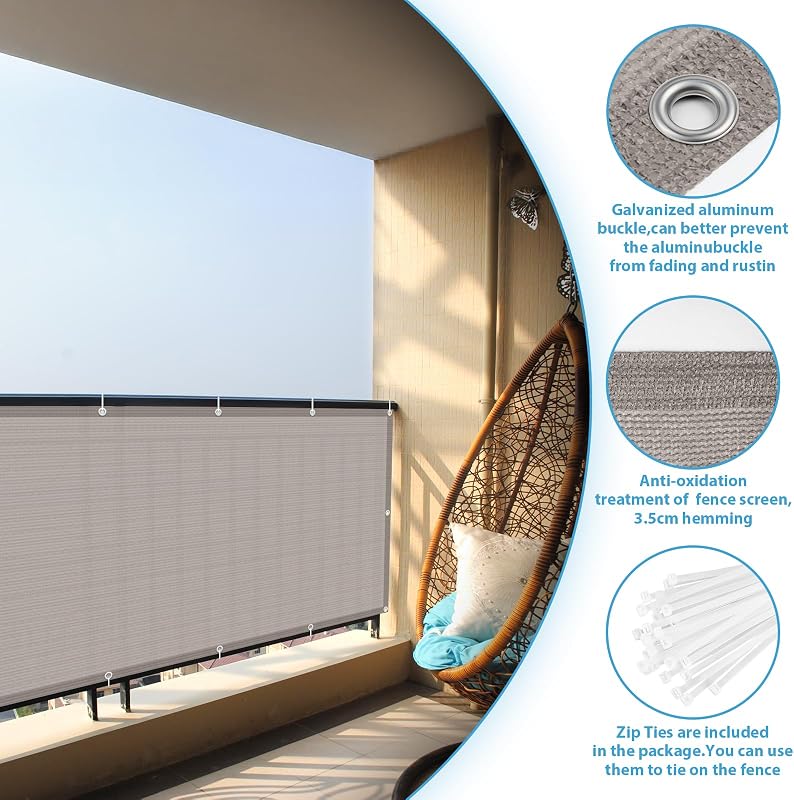 ECIT Erkély Takaróháló 80x300 cm - Taupe Színű HDPE Szövet, Légáteresztő, UV-Álló Erkélyvédő Háló Kábelkötegelőkkel, Kilátásvédelem