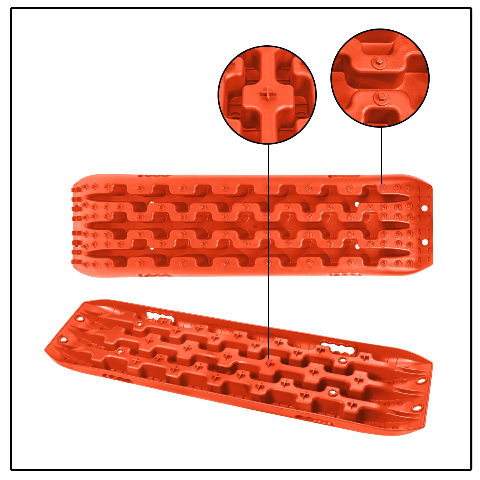 Froadp 2 Stück Sandbleche Anfahrhilfe Wohnmobil Kunststoff Traktionsmatte Set Rettungsbrett Offroad Tracktionshilfe Tragfähigkeit 10 Tonnen pro paar Abschleppbrett für Geländewagen PKW LKW, Orange
