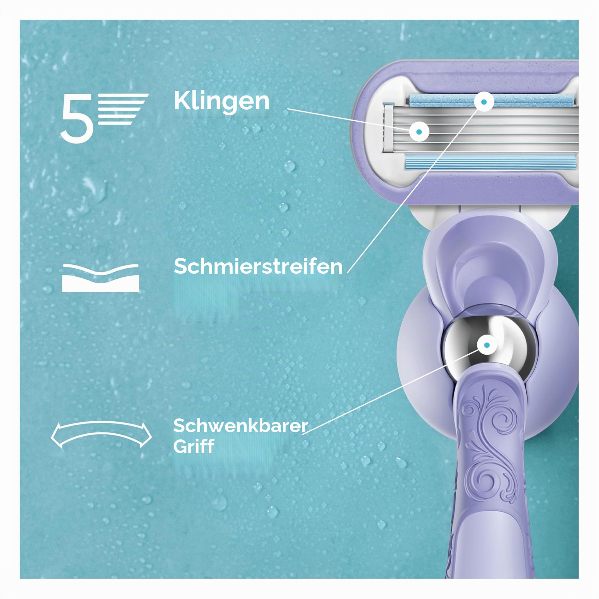 Gillette Venus Extra Smooth Swirl Damen Rasierklingen-Nachfüllpackungen, 6 Stück, 5 langlebige Klingen für eine extra glatte Rasur, die lange hält