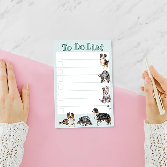 Australian Shepherd Kawaii Sticky Notepad to Do List | Dog Lover Gifts for Women | Office School Supply Sticky Notes 4x6 50 Pages