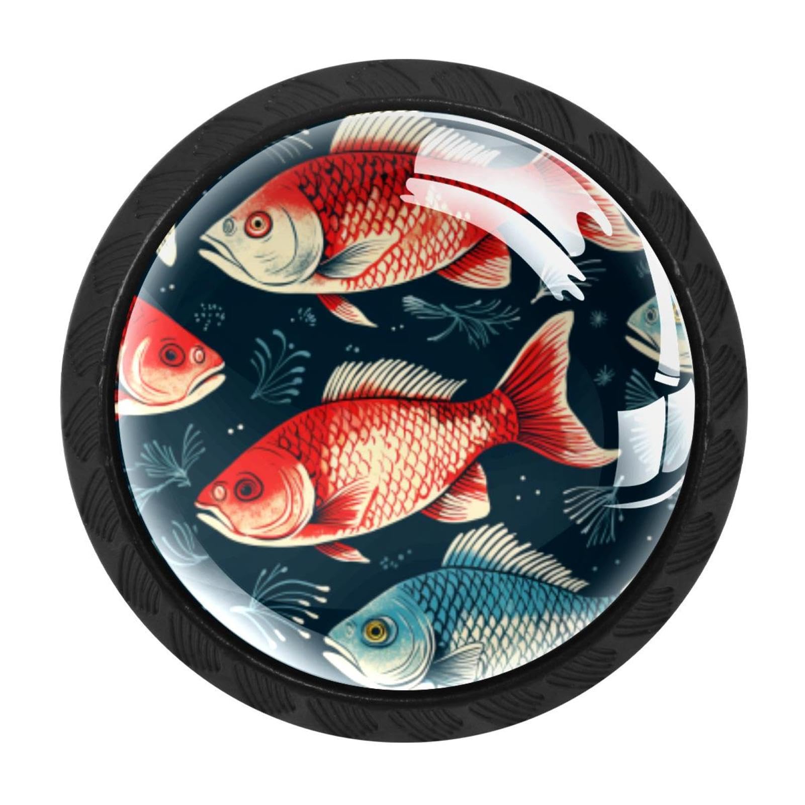 Chenzzzz Multicolored 03 4 Pack Fish Dresser Drawer Cabinet Knobs Black Round Drawer Knob Pull Handle With Screws For Kitchen Wardrobe Cupboard Furniture Decor