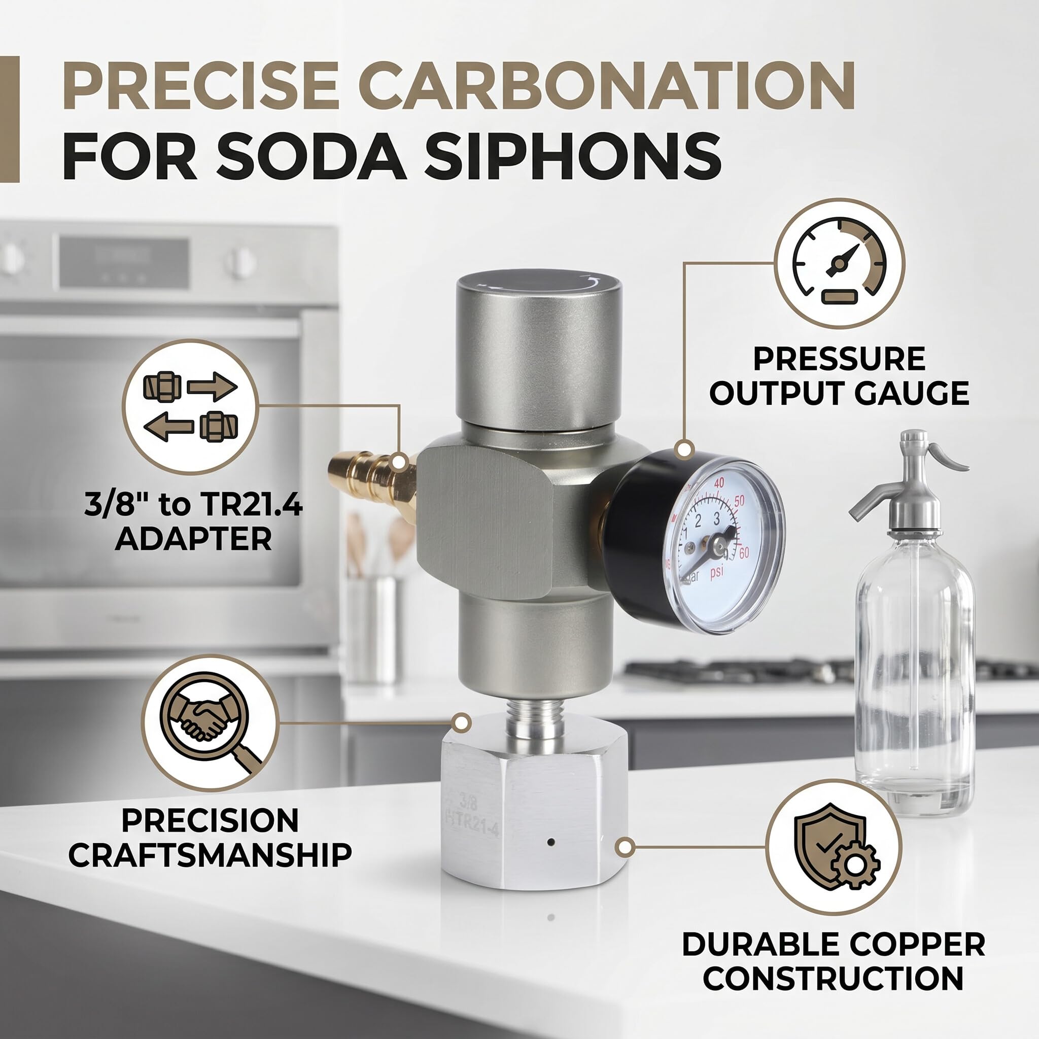 Yosoo Health Gear Mini Régulateur de Gaz CO2 2 en 1 Manomètre de Soude avec Adaptateur 3/8 vers TR21.4 Raccord de Contrôle pour Conteneur de Bière Keg Wine Soda Making Régulateur de Dioxyde de