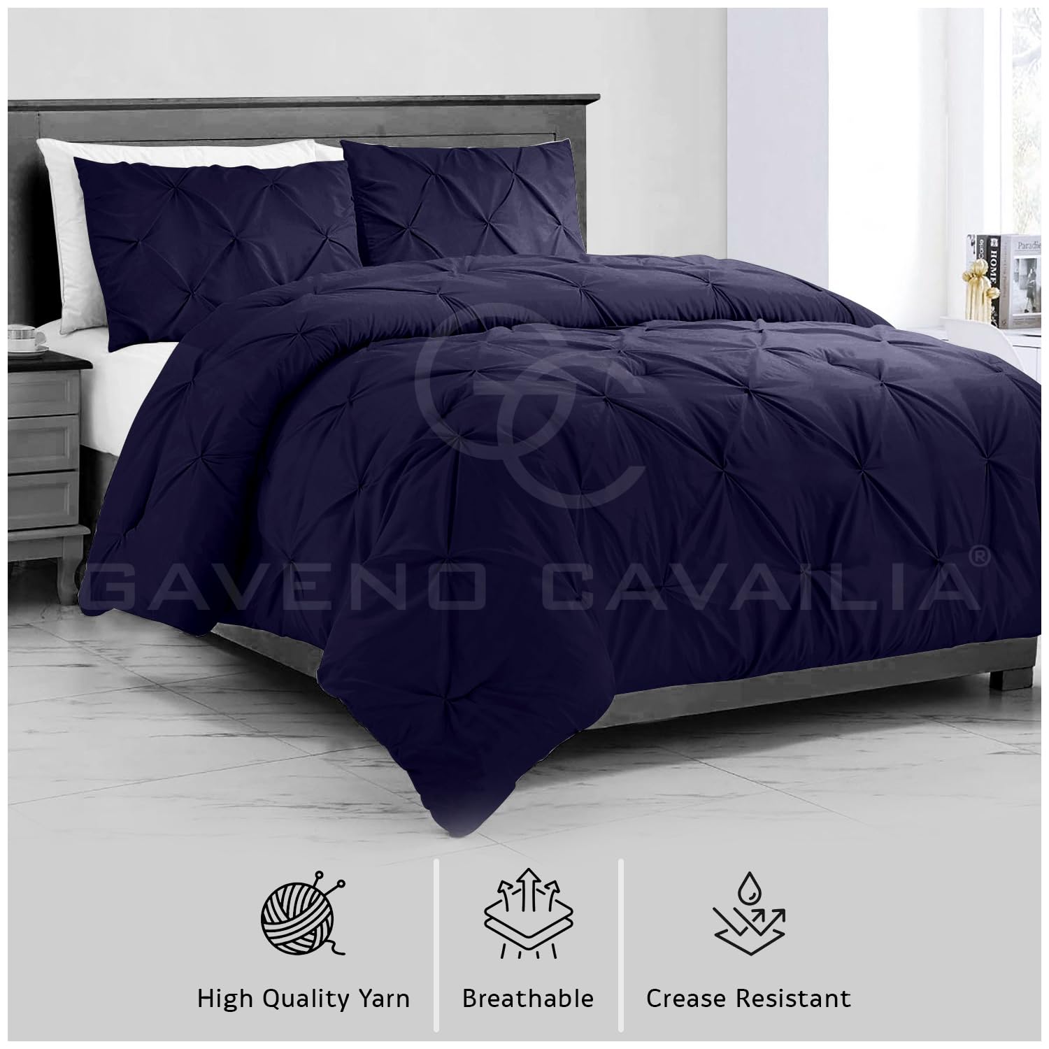 GC GAVENO CAVAILIA Pleated Bedding Set, Double Duvet Cover with Pillowcases, Luxury Pinch Pleat Ruched Quilt Cover - Image 3