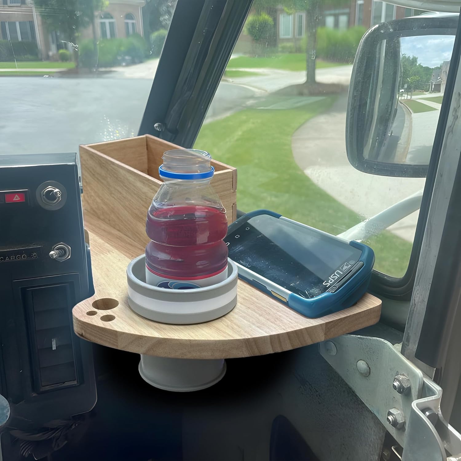 Car Cup Holder Tray for USPS Mail Carrier/LLV Mail Truck, 2 in 1 Detachable LLV Mail Truck Dash Car Tray, Quick and Easy Work, Holds Cup,Scanner,Pen,Marker and A Box for The Forms, Gift for Mailers