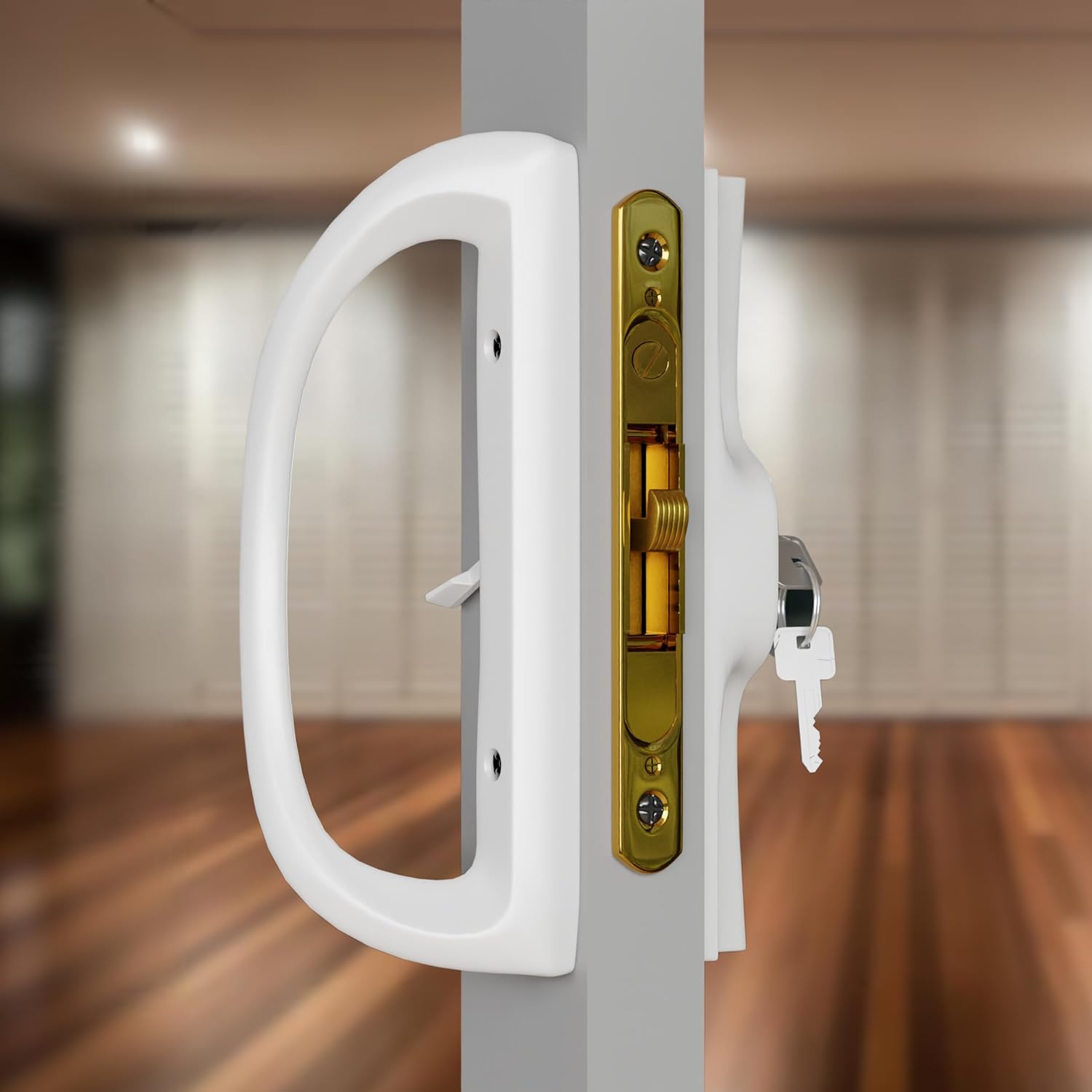 Sliding Glass Door Handle Replacement Kit, 3‑15/16" Screw Spacing, All- Aluminum, Mortise Style, Reversible, Non-Keyed, Fits 1‑3/8"–1‑3/4" Doors. (White 3-15/16)