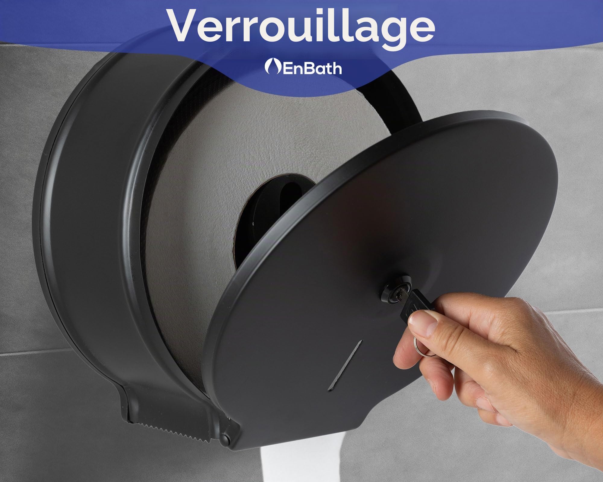 Distributeur de papier toilette Jumbo (noir), support mural de papier toilette industriel, qualité commerciale, distributeur de salle de bain verrouillable en acier inoxydable pour rouleaux de 22,9 cm