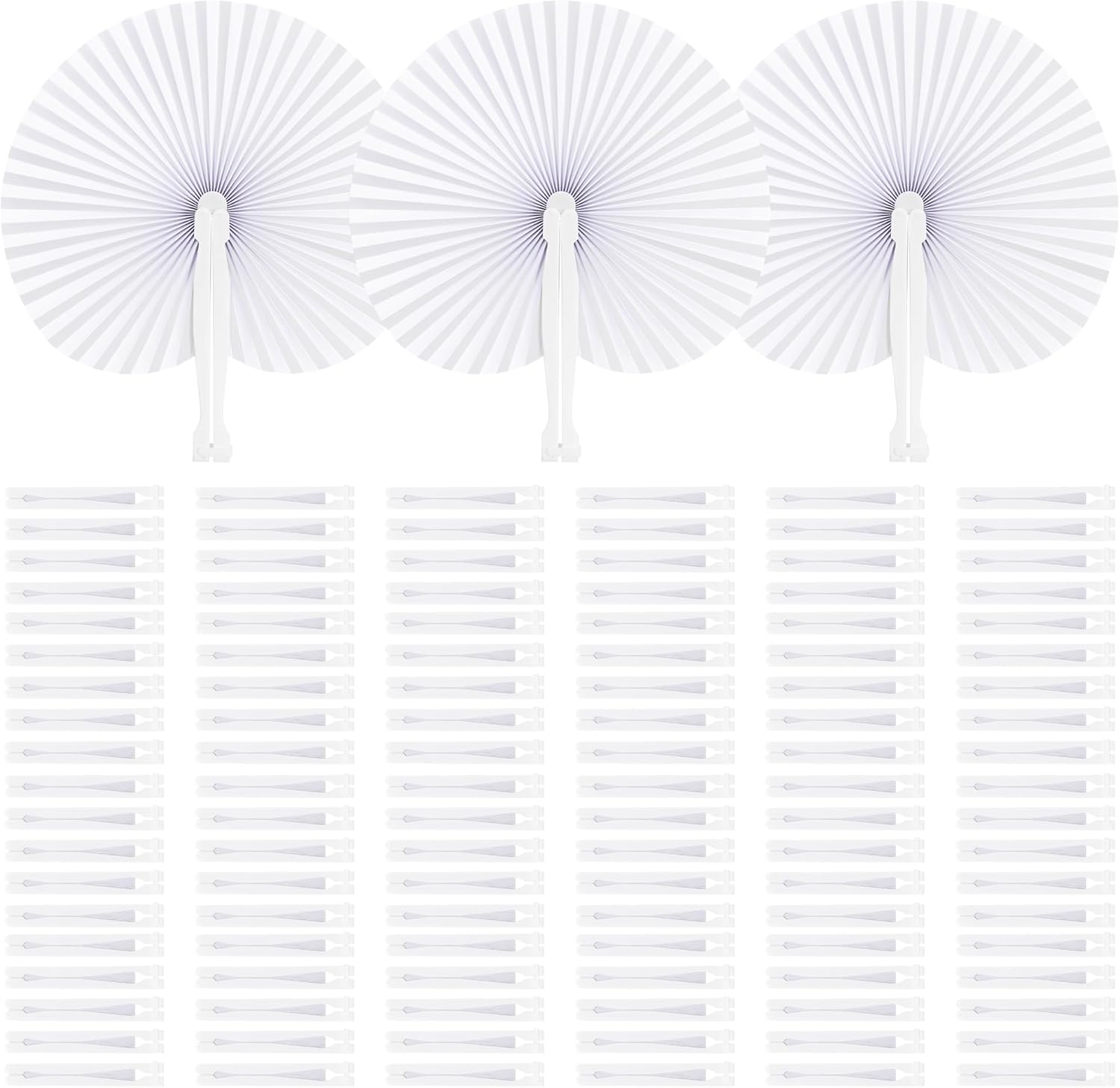 150 Pcs Mini Hand Folding Fan, Decorative Handle White Paper Fans with DIY Designs, Round Shaped Paper Fans for Wedding Birthday Celebration Party and Chinese Style Party Supplies