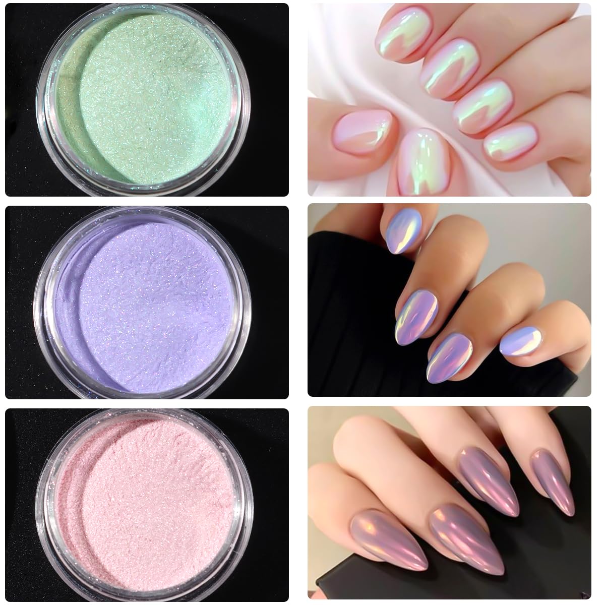 10 colores de sirena perla cromada polvo de uñas, polvo iridiscente Aurora efecto espejo metálico pigmento perlado arte uñas brillo polvo kit para esmalte de gel decoración de uñas 6