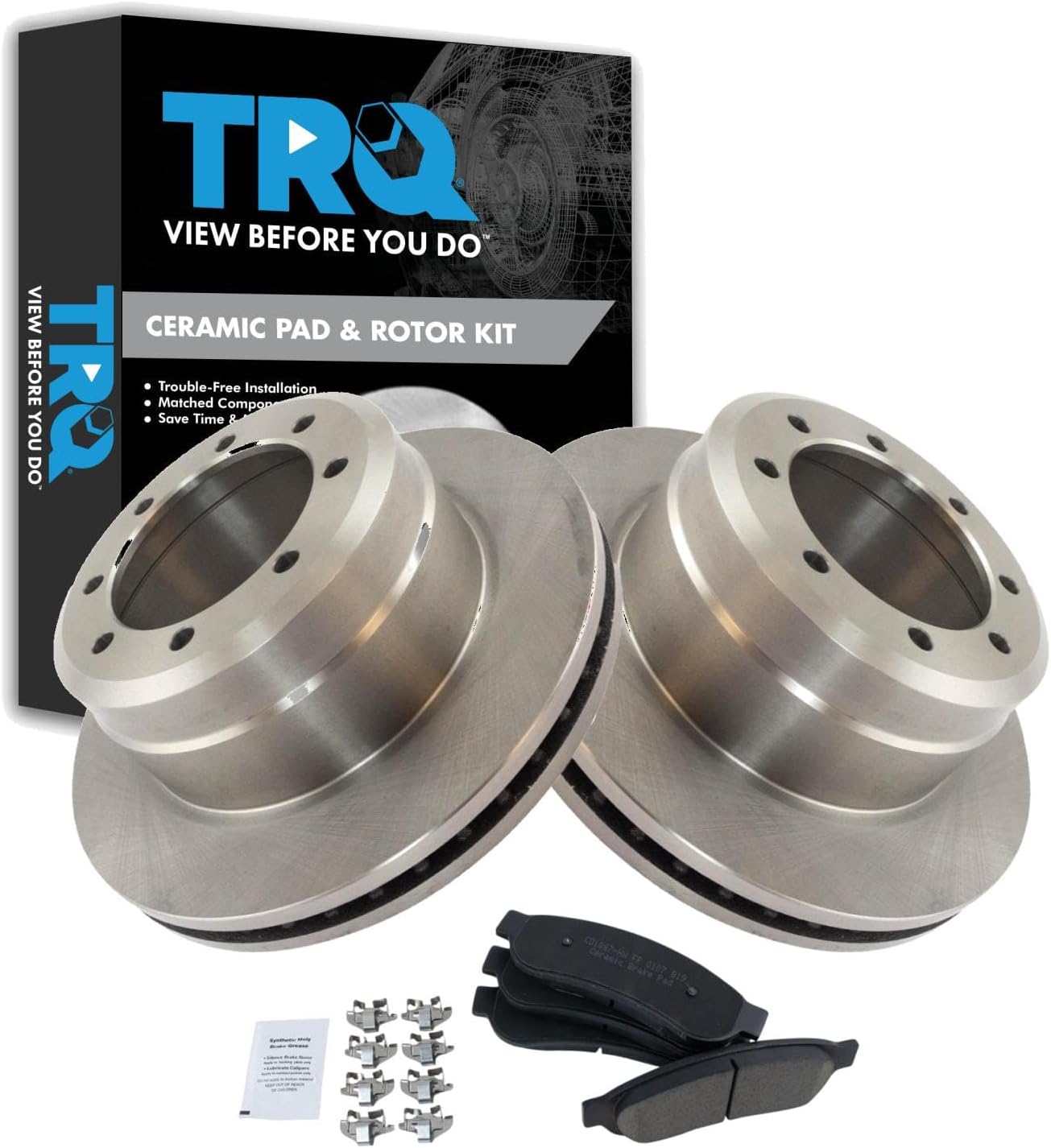 TRQ Rear Brake Pad and Rotor Set Ceramic Compatible with 2005-2012 Ford F-350 Super Duty 2011-2012 F-450 Super Duty