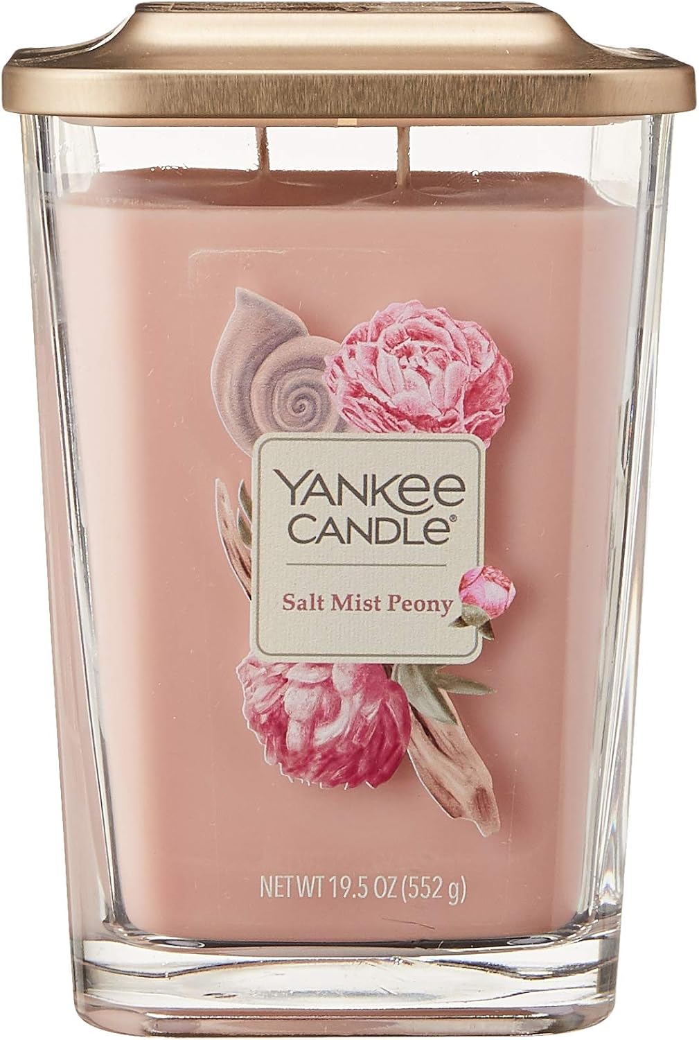 Yankee Candle Elevation Collection with Platform Lid Salt Mist Peony Scented, Large 2-Wick Candle, with up to 80 Hour Burn Time, 19 Ounce