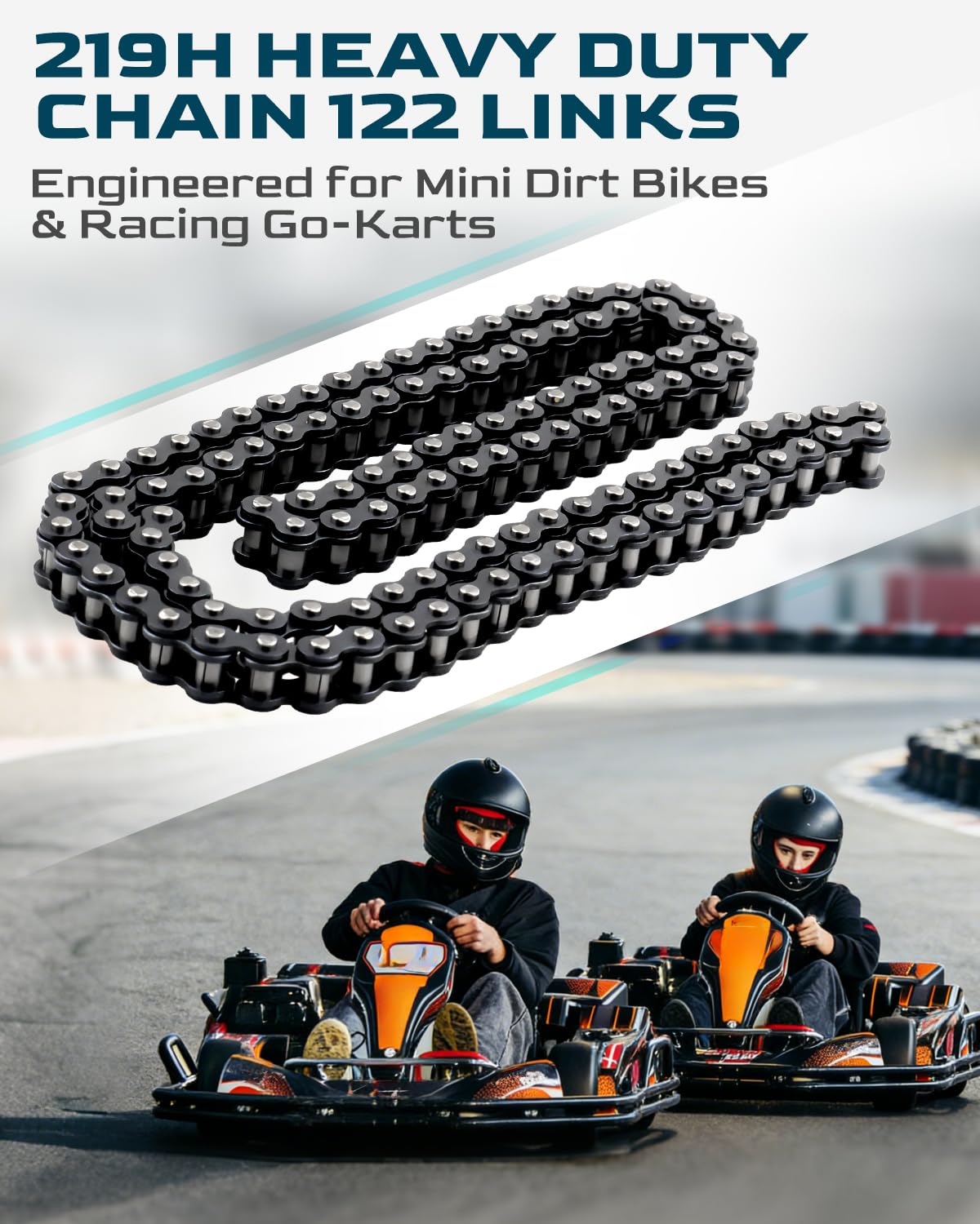 219H 122 Heavy Duty Chain Fit for Stomp EBOX Electric Pit Bikes 1.6 2.0 3.0 V1 V2 for Go Karts and Mini Dirt Bikes, High Strength Premium Roller Chain, 219H-122