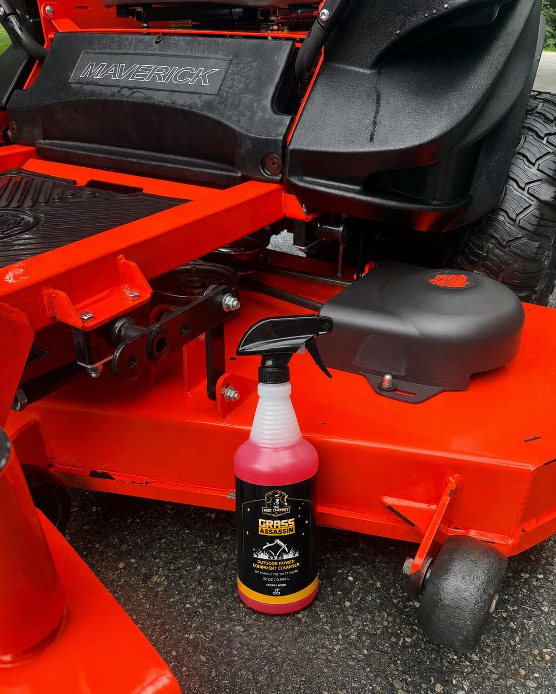 Grass Assassin Outdoor Power Equipment Cleaner & Degreaser, Lawn Mower & Mower Deck Cleaner for Grass, Grease, Grime & Dirt, Cherry Scent - 32 Fl Oz