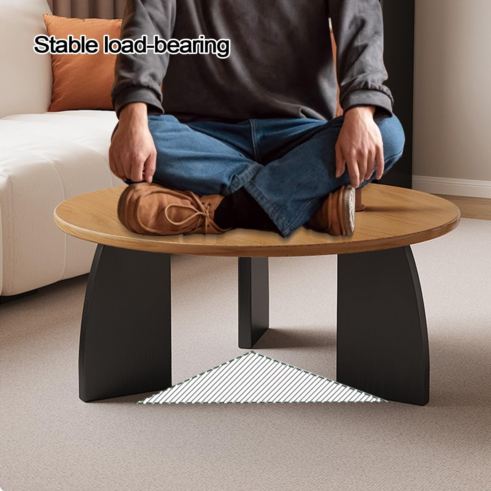 Stół do Salonu Retro Okrągły Lite Drewno Pogrubiony Stolik Kawowy Szeroki Blat Stylowe Nogi z Litego Drewna Solidny i Wytrzymały Stolik Pomocniczy do Salonu, Biura(Black,70 * 42cm)