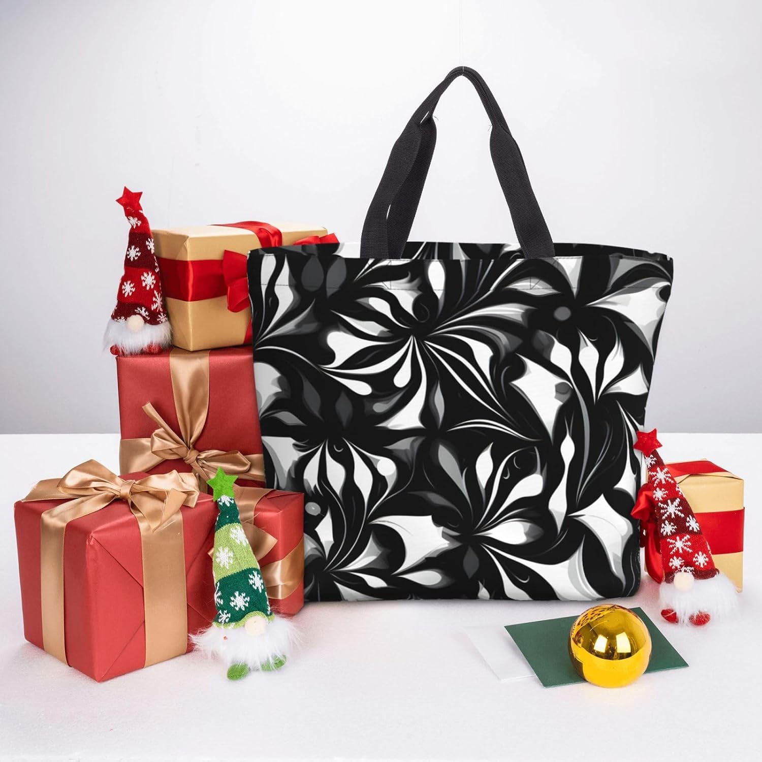 Black And White Patterns Print Eco-Friendly Tote Lightweight Grocery Bag Daily Commuting Travel Beach Gym Use