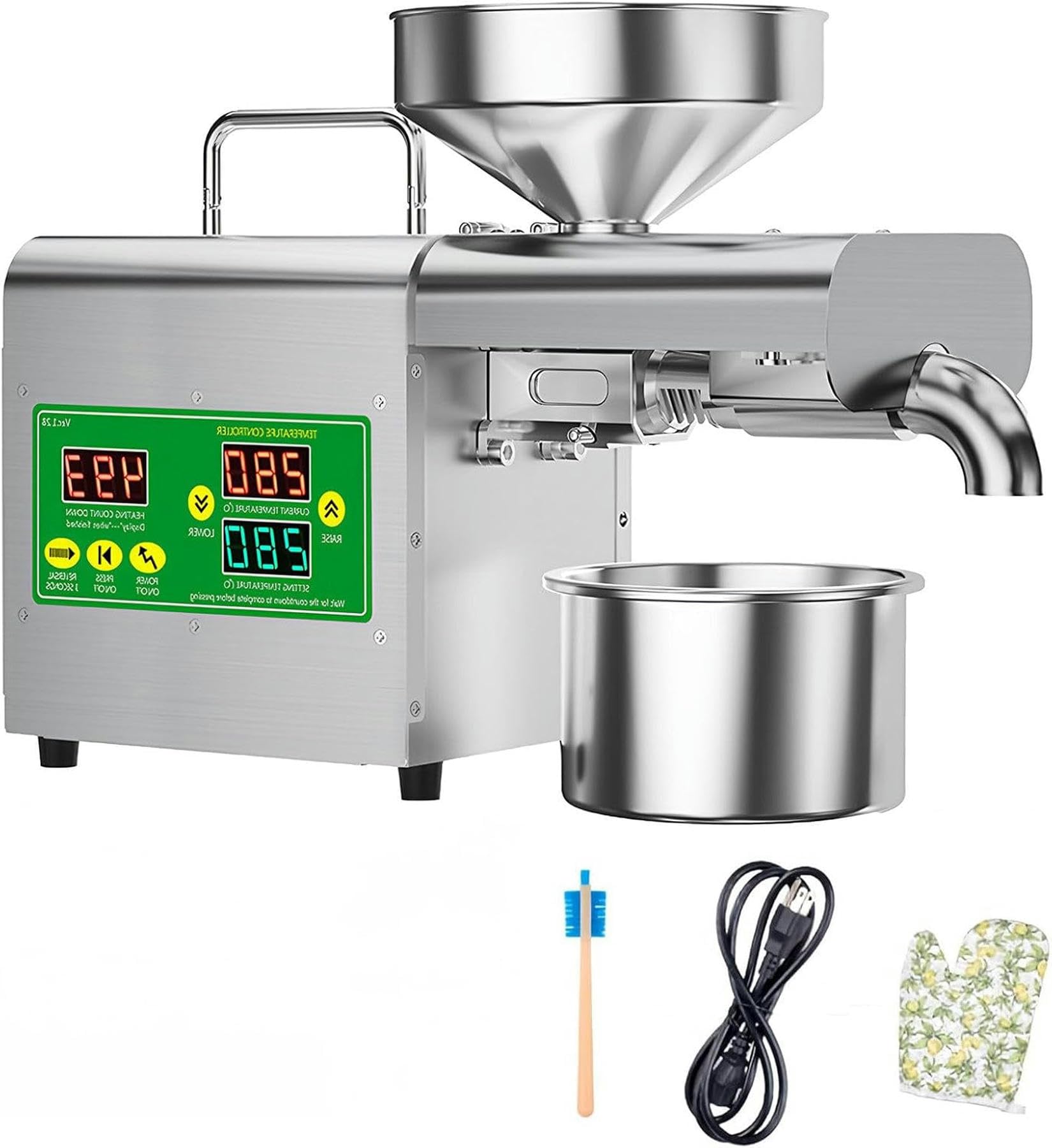 Extracteur électrique chaud froid 1500W : presse à huile acier inoxydable