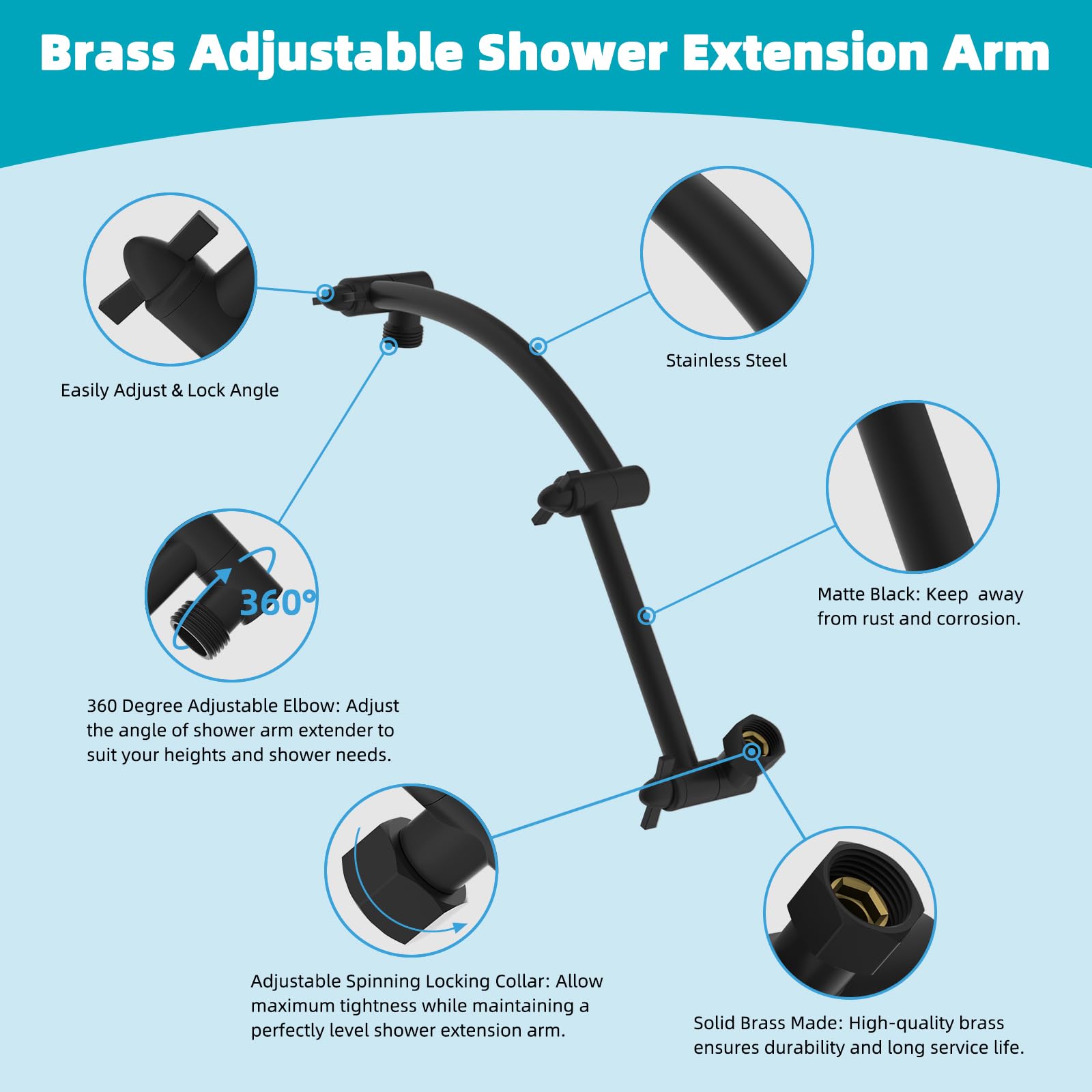 Cabezal de ducha de lluvia, cabezal de ducha de alta presión de 13 pulgadas, 5 modos de pulverización con brazo de extensión de cabezal de ducha de 16 pulgadas, extensor de brazo de ducha 5