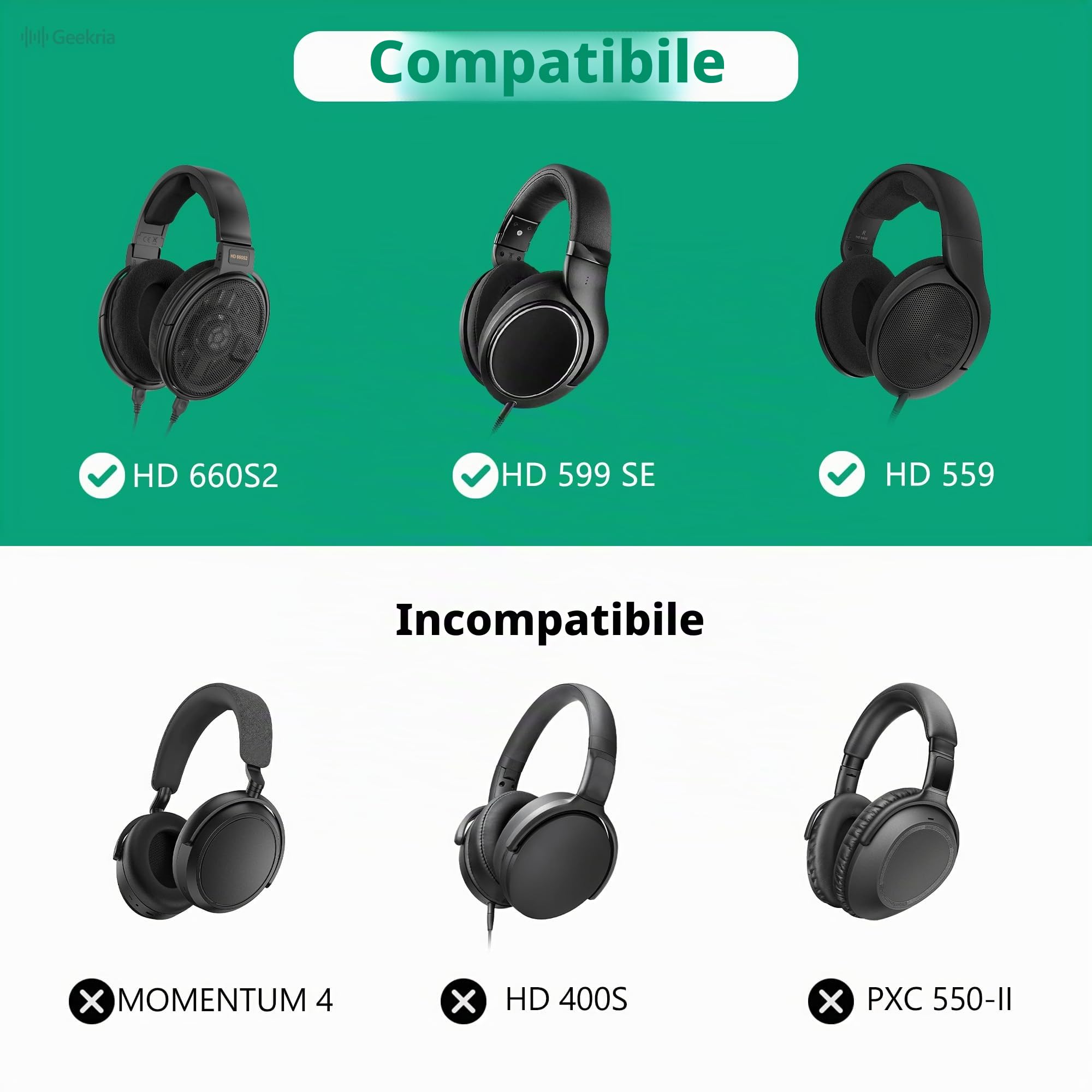 Custodia Geekria Shield per cuffie over-ear di grandi dimensioni, custodia rigida protettiva da viaggio di ricambio con portacavi, compatibile con Sennheiser HD 660S2/599 SE/559 (Nero)