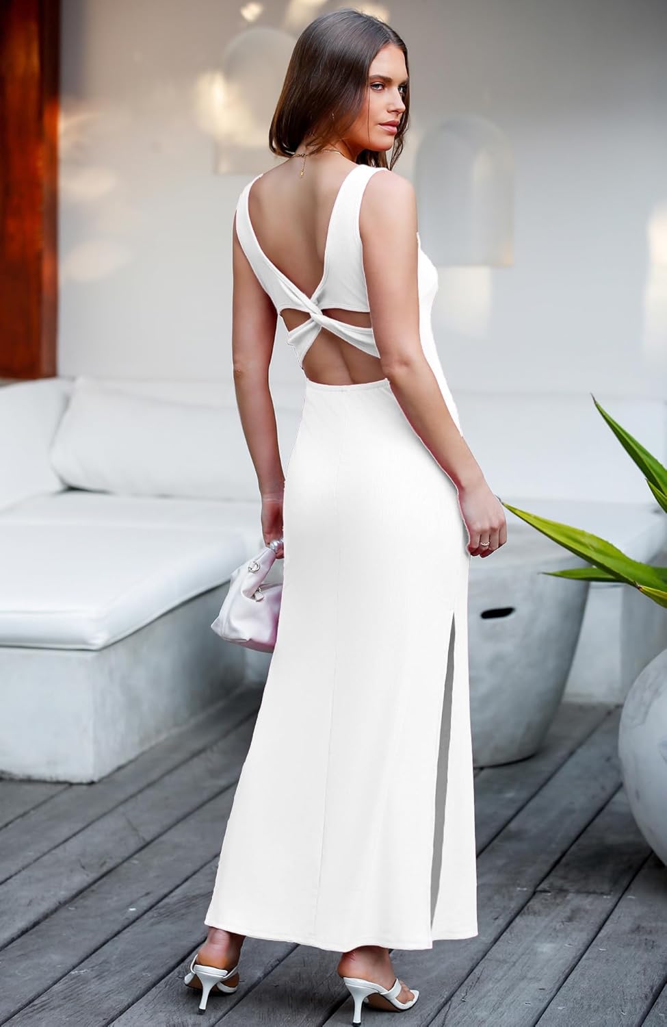 ALENDA DANMOS Women's Elegant Backless Maxi Dress Sexy High Sides Slit Tank Dress Twist Back Casual Sundress 72122 - Image 7