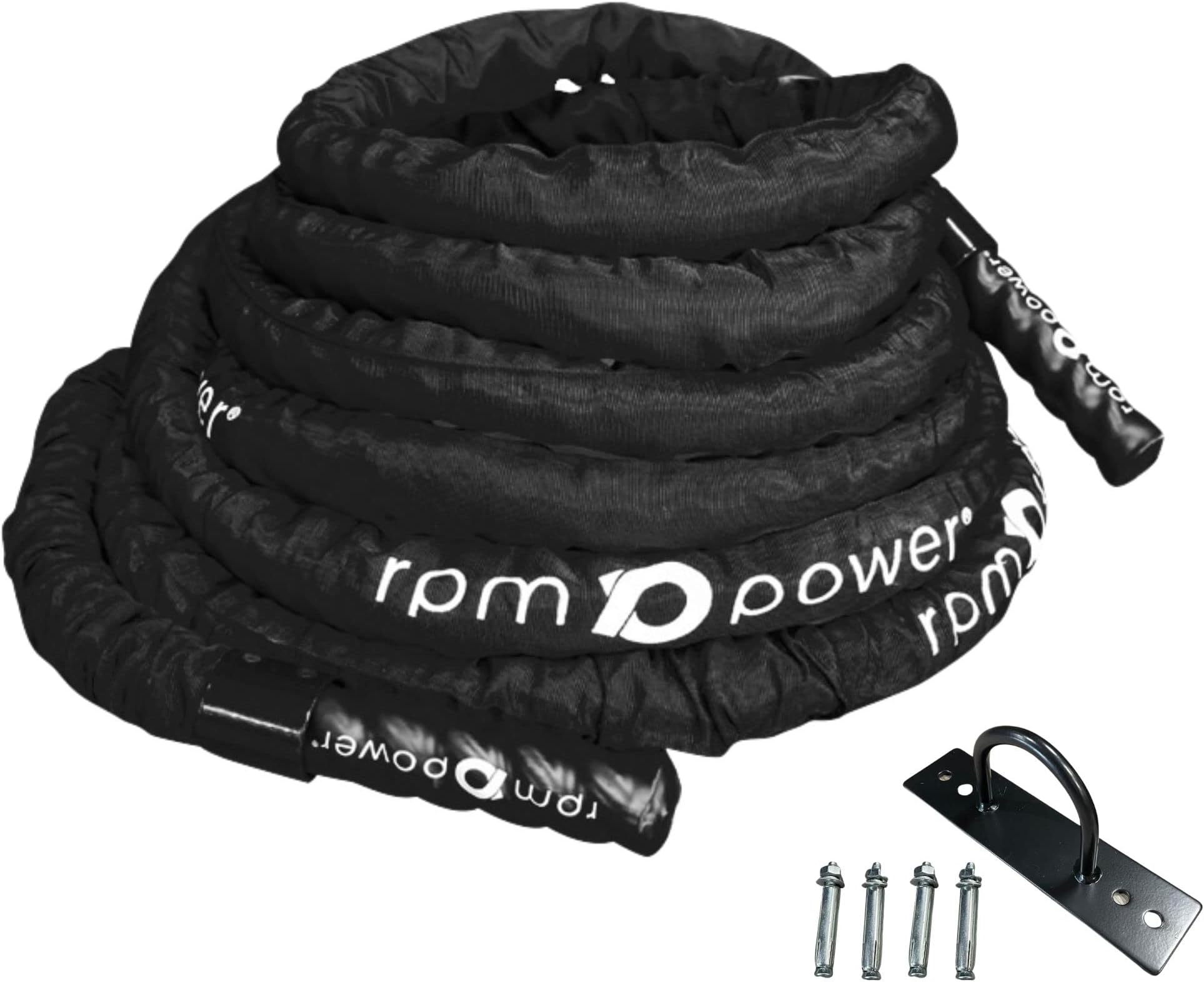 RPM Power Battle Rope - Powerful Cardio & Strength Building Fitness Rope for Full-Body Training & Weight Loss - Includes Steel Anchor Point (12m / 38mm Diameter)