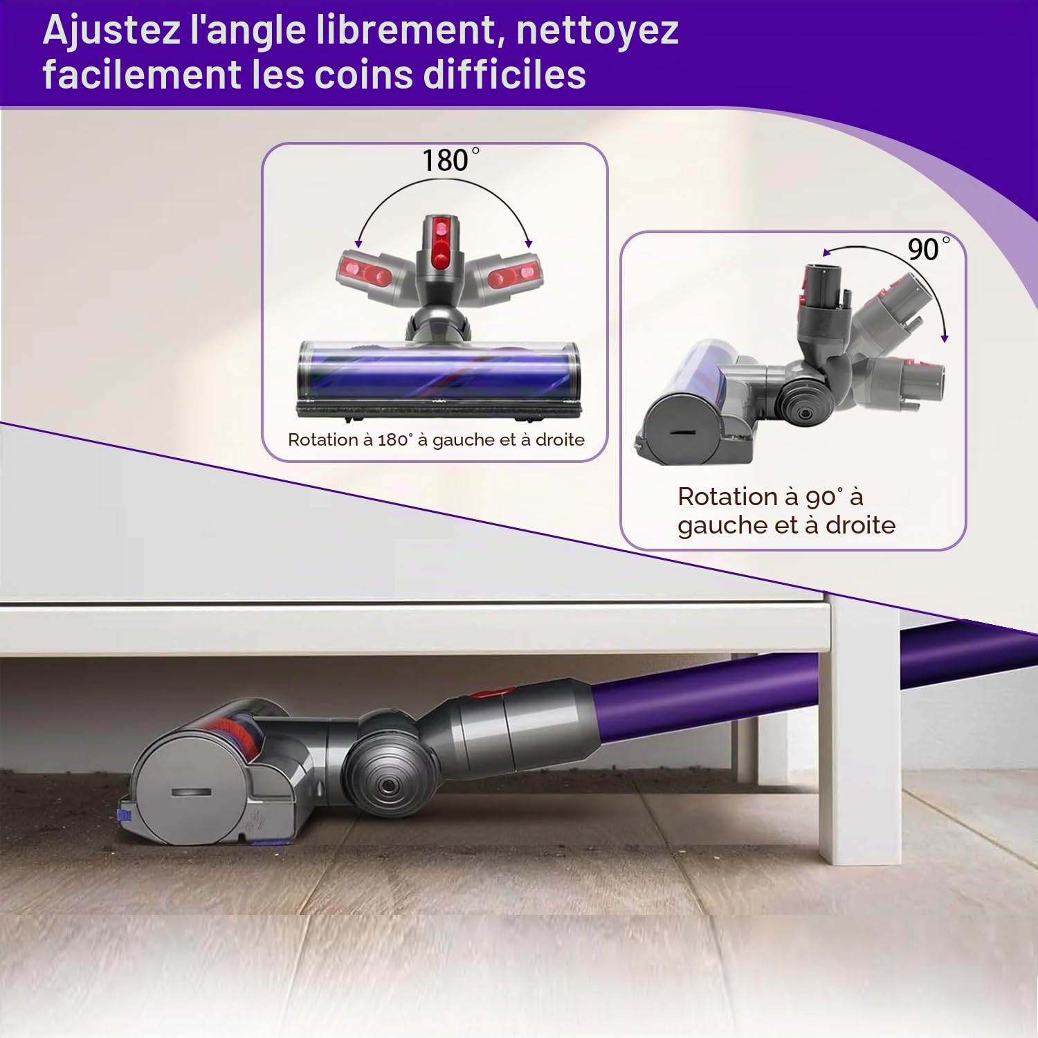 Tête de Brosse pour Dyson V12 Detect Slim Aspirateurs, Buse de sol à turbine à entraînement direct pour Dyson V12 Slim Accessoire, Remplacement Brosse pour Sols Durs et Moquettes