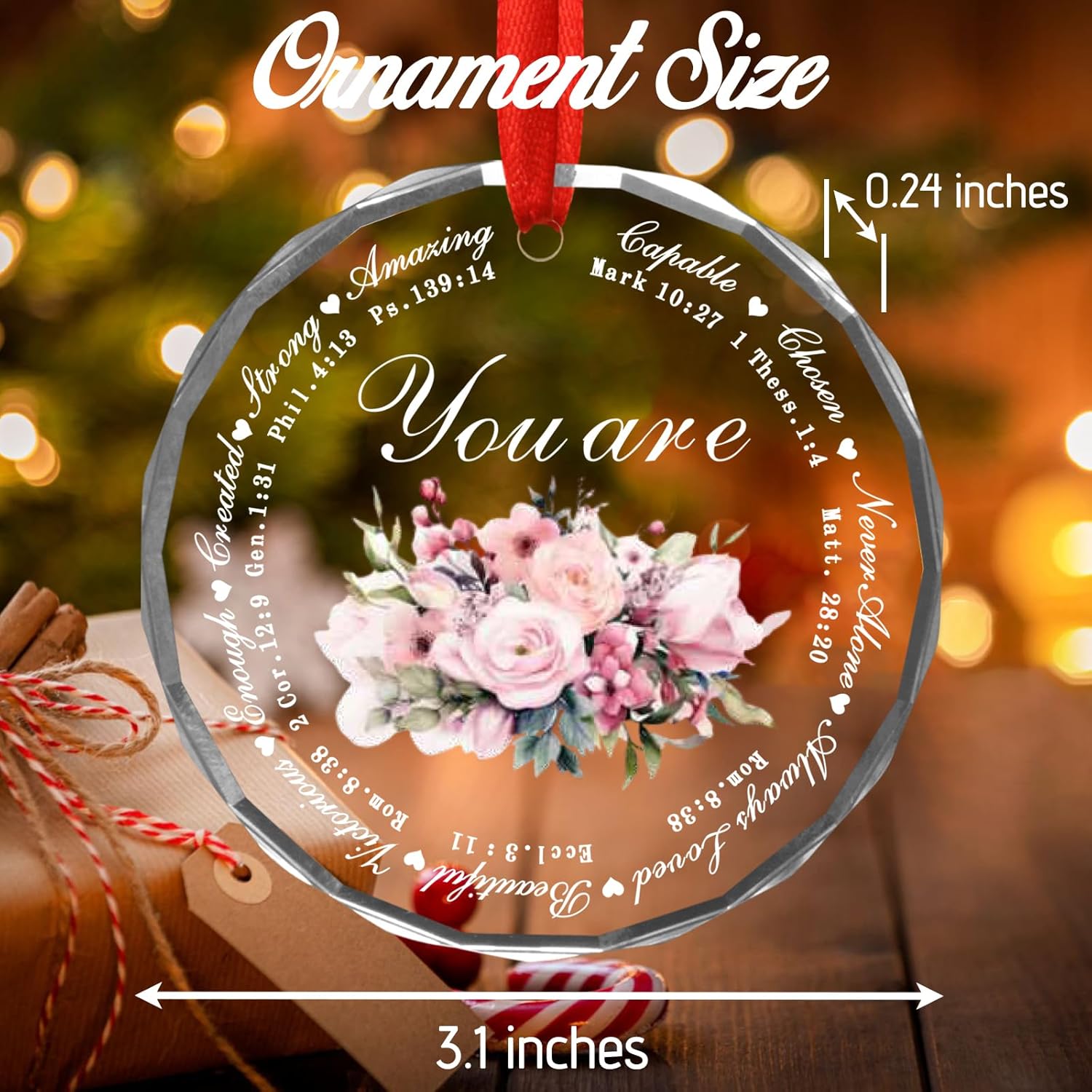 Christian for Women - Inspirational Gift Religious Gifts for Women - Christian Christmas Ornaments - Baptism Gifts for Girl, Jesus Inspirational Ornament - Glass Hanging Ornament - Image 2