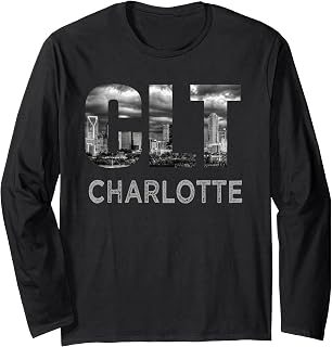 CLT Airport Code City of Charlotte NC Skyline Art Gift Long Sleeve T-Shirt
