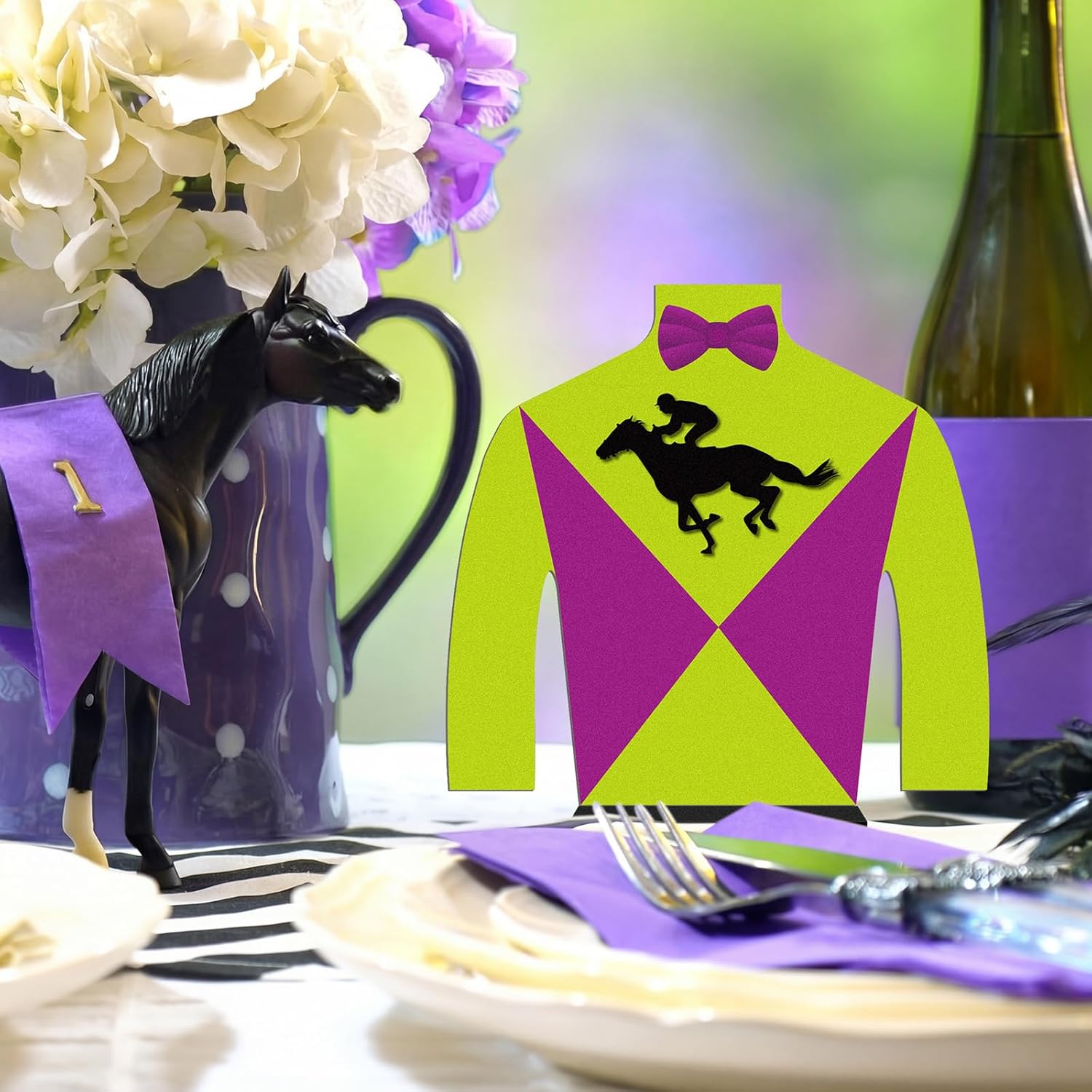 Skylety 6 Pcs Horsing Racing Derby Decorations Derby Day Table Centerpieces Jockey Silks Wooden Signs Race Horse Table Decorations Horserace Tiered Tray Decor for Equestrian Birthday Party Supplies