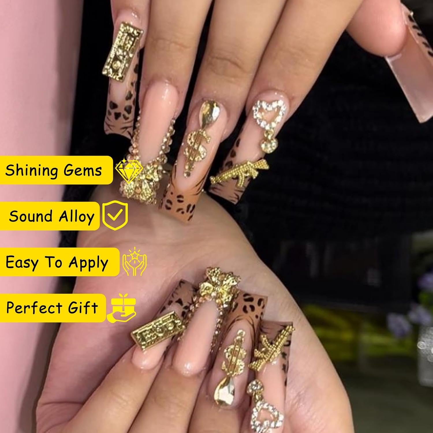 62PCS 3D Nail Charms for Alloy Nails,Set Nail Art Decoration,Accessories for Nail Supplies Manicure Craft DIY (Gold2)
