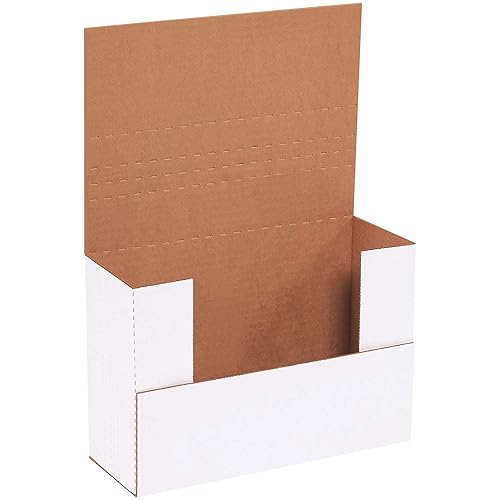 Aviditi Cajas de correo blancas fáciles de plegar, 9 58 x 6 58 x 3 12 pulgadas, paquete de 50, a prueba de aplastamiento, para envío, correo y