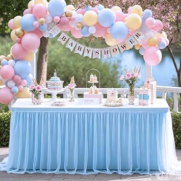 Baby Blue Tablecloth for 6 Foot Rectangle Tables Ruffle Tulle Table Skirt