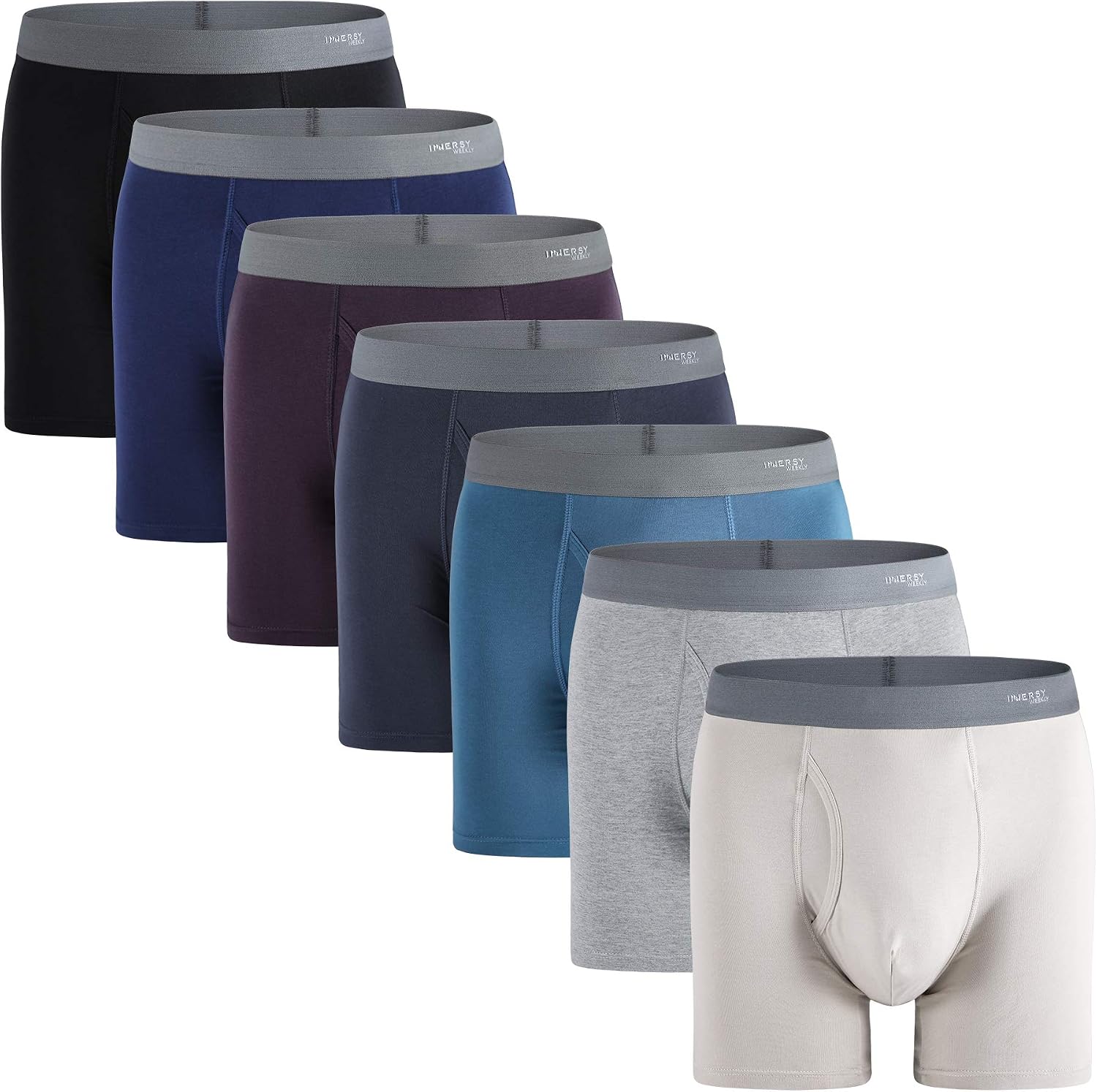 INNERSY Men's Cotton Boxer Briefs Underwear Regular Long with Pouch 7 Pack