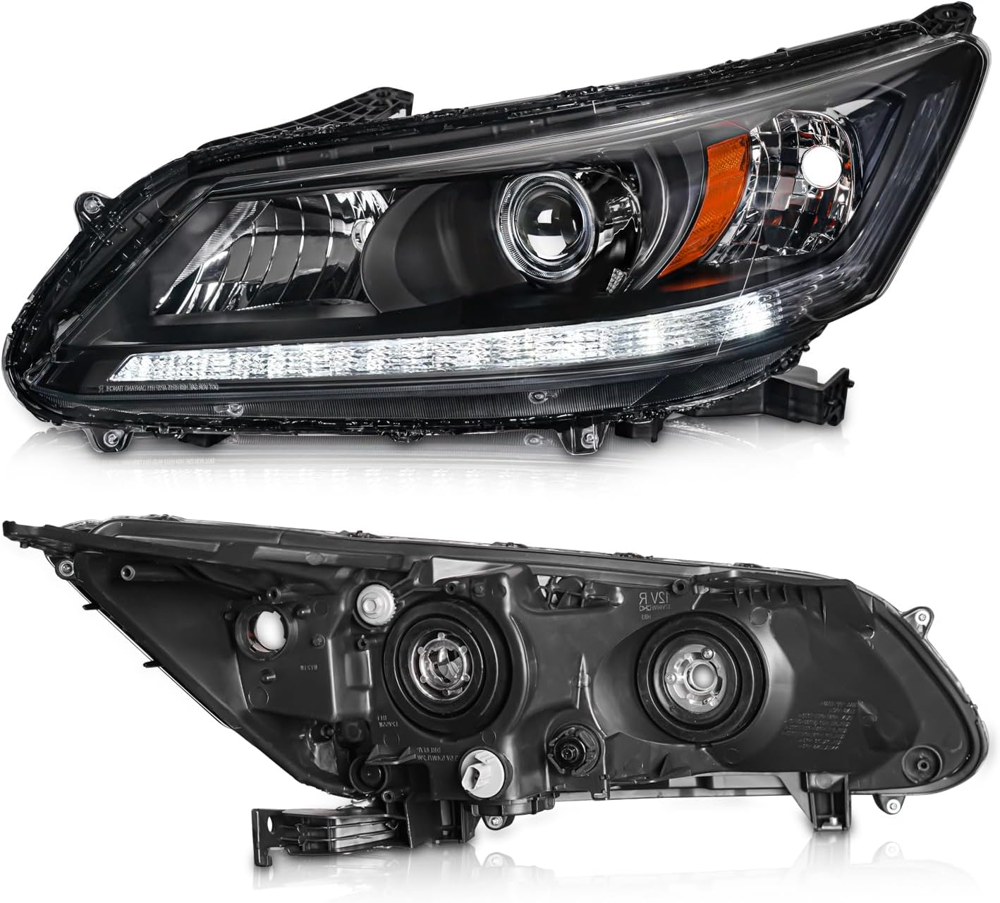 Headlights Assembly Compatible with 2013-2015 Honda Accord Sedan 4-door Headlamps w/LED DRL Replacement Driver & Passenger Side(Halogan Type Only)